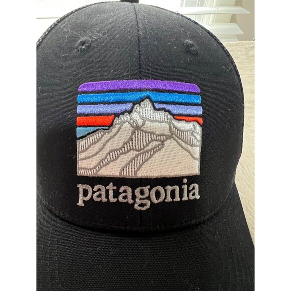 Patagonia Black Trucker Hat With Logo Embroidery Snapback Mesh Back - Picture 2 of 8